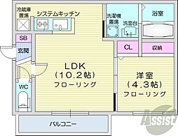 ASTERMOTOMACHI 1LDKの間取図画像