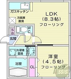 ブランノワールノルド 1LDKの間取図画像