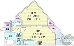 メニーズコート麻生中央 1DKの間取図画像