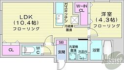パレンテN18 1LDKの間取図画像