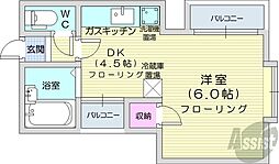 ルナグランス山鼻 1DKの間取図画像