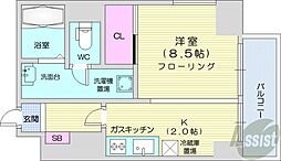 デュオヴェール 1Kの間取図画像