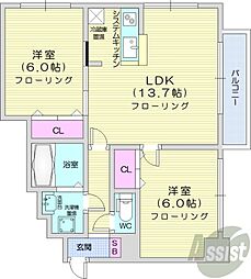 ノルテブリッサ24ロード 2LDKの間取図画像