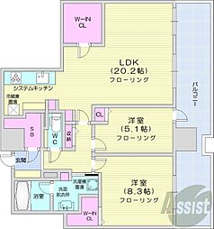 プレミストタワーズ札幌苗穂アクアゲート 2LDKの間取図画像