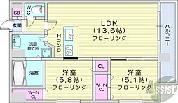 モデナ円山 2LDKの間取図画像