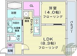 ヴィレッジ北大通壱番館 1LDKの間取図画像