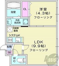 レジデンス北23条 1LDKの間取図画像