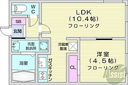 札幌市白石区南郷通14丁目北マンション 1LDKの間取図画像