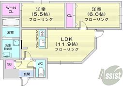 アオアクアN7 2LDKの間取図画像