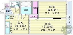 北18条駅光ハイツ 2DKの間取図画像