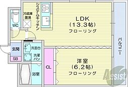 レジディア札幌駅ノース 1LDKの間取図画像