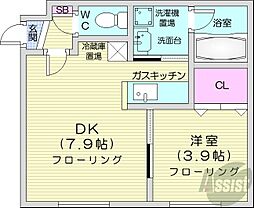 ブランノワール麻生エクサゴーヌ 1DKの間取図画像