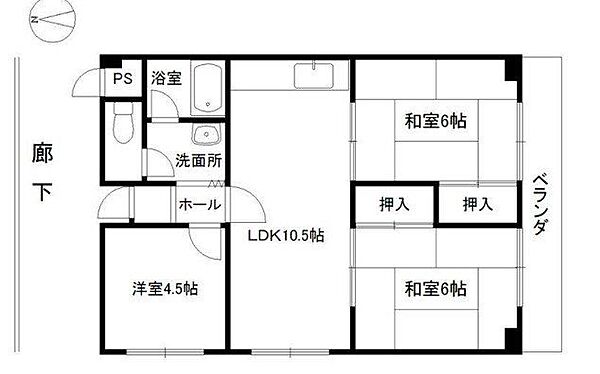 明香マンション 205｜大阪府茨木市中村町(賃貸マンション3LDK・2階・56.70㎡)の写真 その2