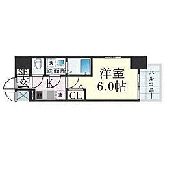 エスリード大阪ザ・ルクス 13階1Kの間取り