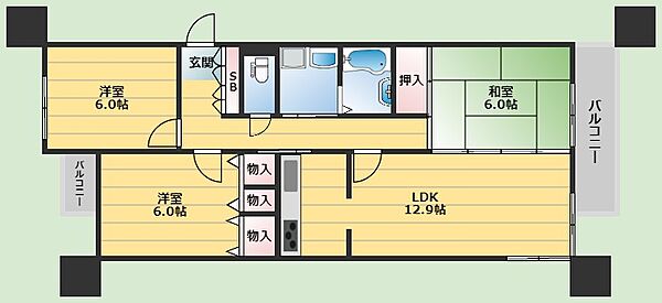 サンコート中桜塚 ｜大阪府豊中市中桜塚5丁目(賃貸マンション3LDK・2階・72.74㎡)の写真 その2