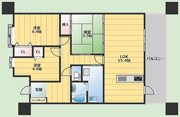 ウイング旭ヶ丘 ｜大阪府豊中市旭丘(賃貸マンション3LDK・2階・81.00㎡)の写真 その2