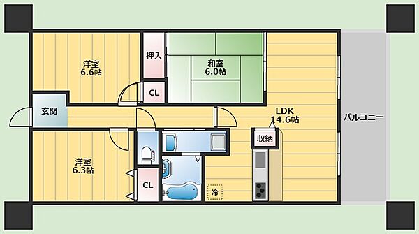 ボヌール千里中央弐番館 ｜大阪府豊中市上新田2丁目(賃貸マンション3LDK・5階・70.71㎡)の写真 その2