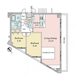 ドムール浅草 2LDKの間取図画像