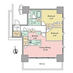 グレーシアタワー亀有 2LDKの間取図画像