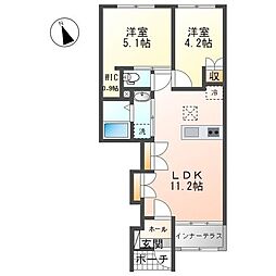 アスセイナス 1階2LDKの間取り