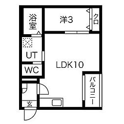 名鉄名古屋本線 本星崎駅 徒歩10分の賃貸アパート 3階1LDKの間取り