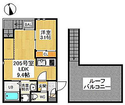 名古屋市営名城線 堀田駅 徒歩5分の賃貸アパート 2階1LDKの間取り