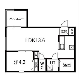 道徳テラス 1LDKの間取図画像