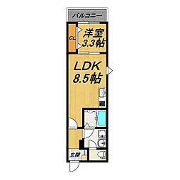 LE COCON 鳴海 1Kの間取図画像