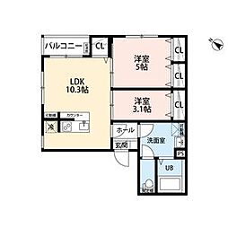 Maison Le Verre 2LDKの間取図画像