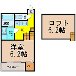 アイビー北原 1SKの間取図画像