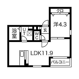 名古屋市営東山線 本陣駅 徒歩5分の賃貸アパート 3階1LDKの間取り