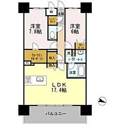 ロイヤルパークスERささしま　EAST 18階2LDKの間取り