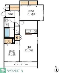 LA PACE 川名 2LDKの間取図画像