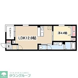 サンクレール八田 1LDKの間取図画像