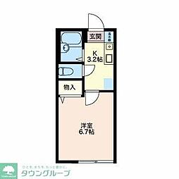 シオンハイツ2 1Kの間取図画像