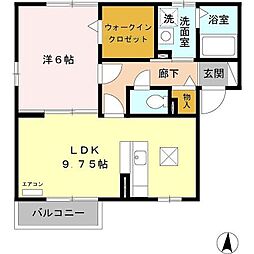 リバージュB 1LDKの間取図画像