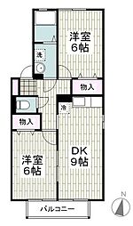 ディアコート名月 2DKの間取図画像