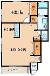 リビオン藤沢A 1LDKの間取図画像