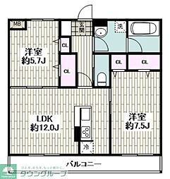 ヴェルドミール伍番館 2LDKの間取図画像