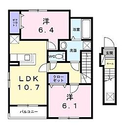 美しが丘西2丁目アパート（027821501） 2階2LDKの間取り