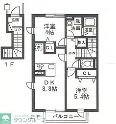 川崎市麻生区高石3丁目アパート 2DKの間取図画像