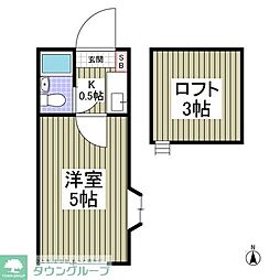 リコリスB 2階1Kの間取り