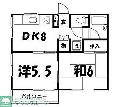 JR高崎線 深谷駅 徒歩20分の賃貸アパート 2階2DKの間取り