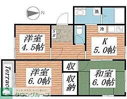 リバティーハイツA棟 3Kの間取図画像