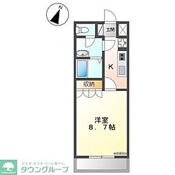 プリムール 1Kの間取図画像