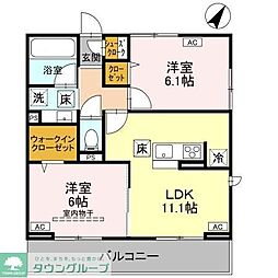 熊谷市万平町1丁目アパート 2LDKの間取図画像