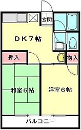 シティハイムジャルダン 2DKの間取図画像