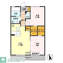 リヴァージュ壱番館 2LDKの間取図画像