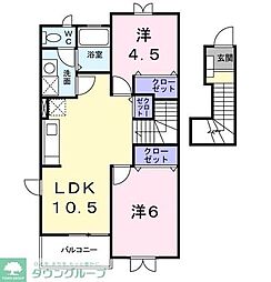 ソレイユB棟 2LDKの間取図画像