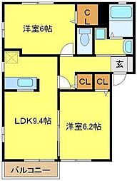 フルーレ和泉 2LDKの間取図画像